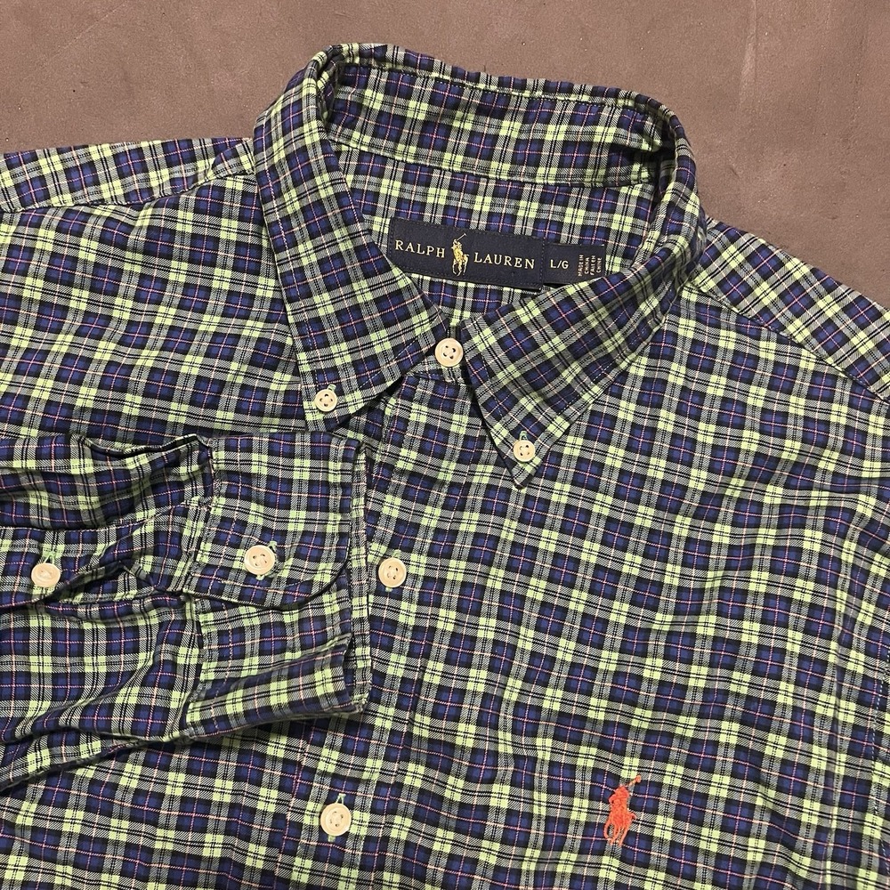 Ralph Lauren‎ Shirt Size Large Plaid Classic Fit Designer Preppy Men Button Down